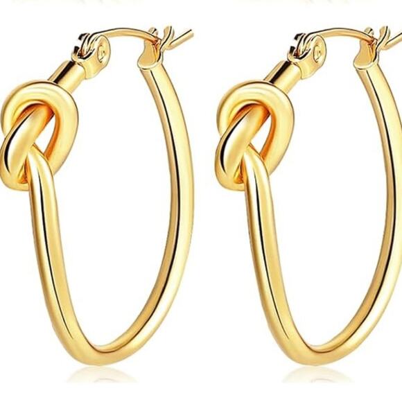 Gold Knot Hoop Earrings - Picture 1 of 1